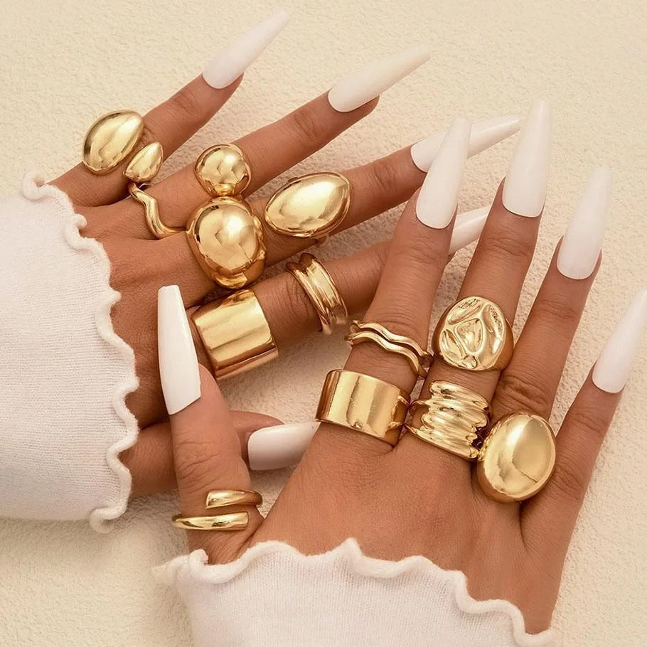 10Pcs/Set Irregular Smooth Rings