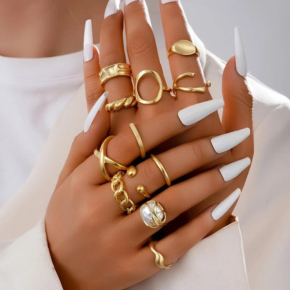 10Pcs/Set Irregular Smooth Rings