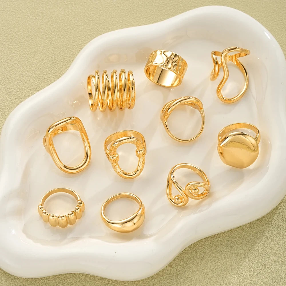 10Pcs/Set Irregular Smooth Rings