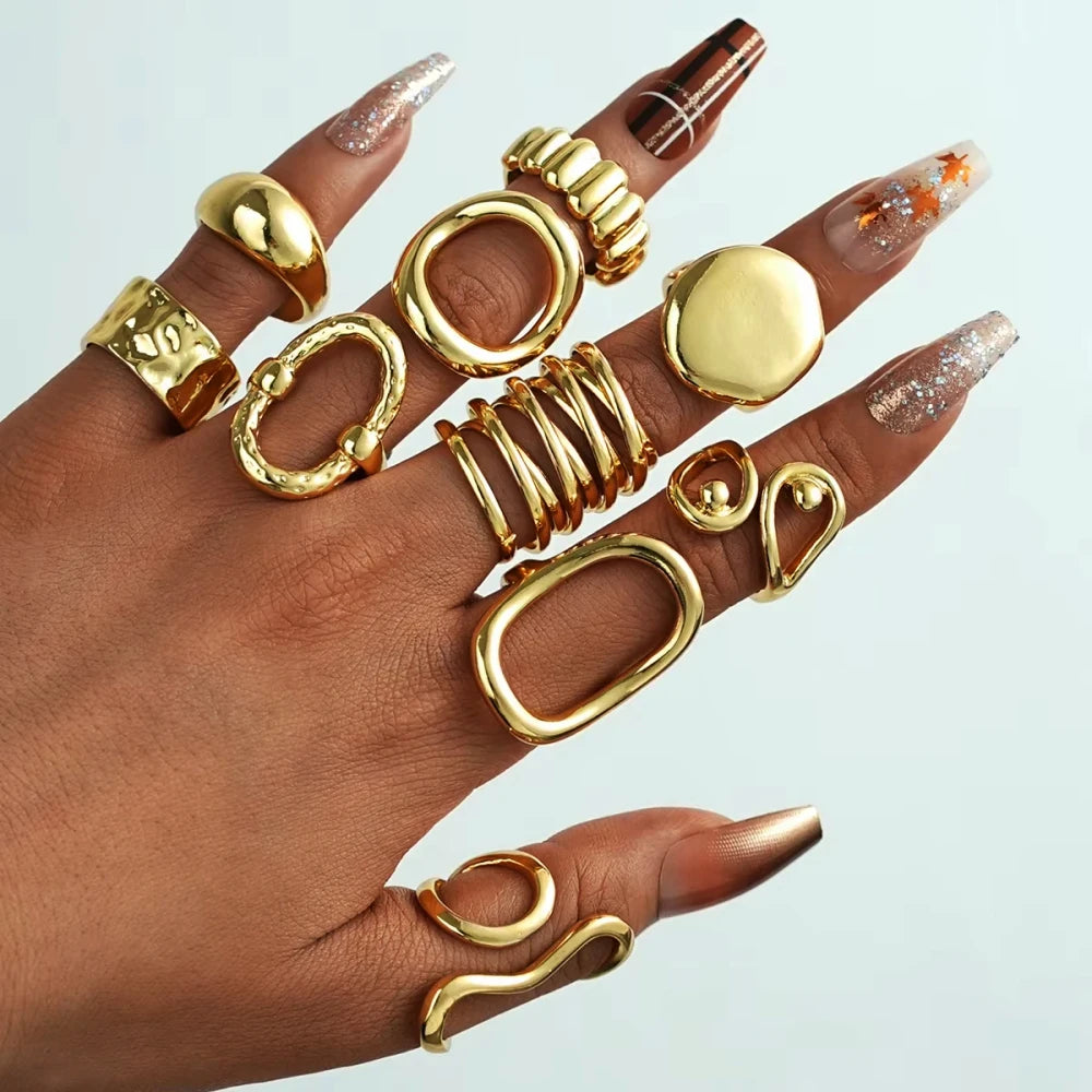 10Pcs/Set Irregular Smooth Rings
