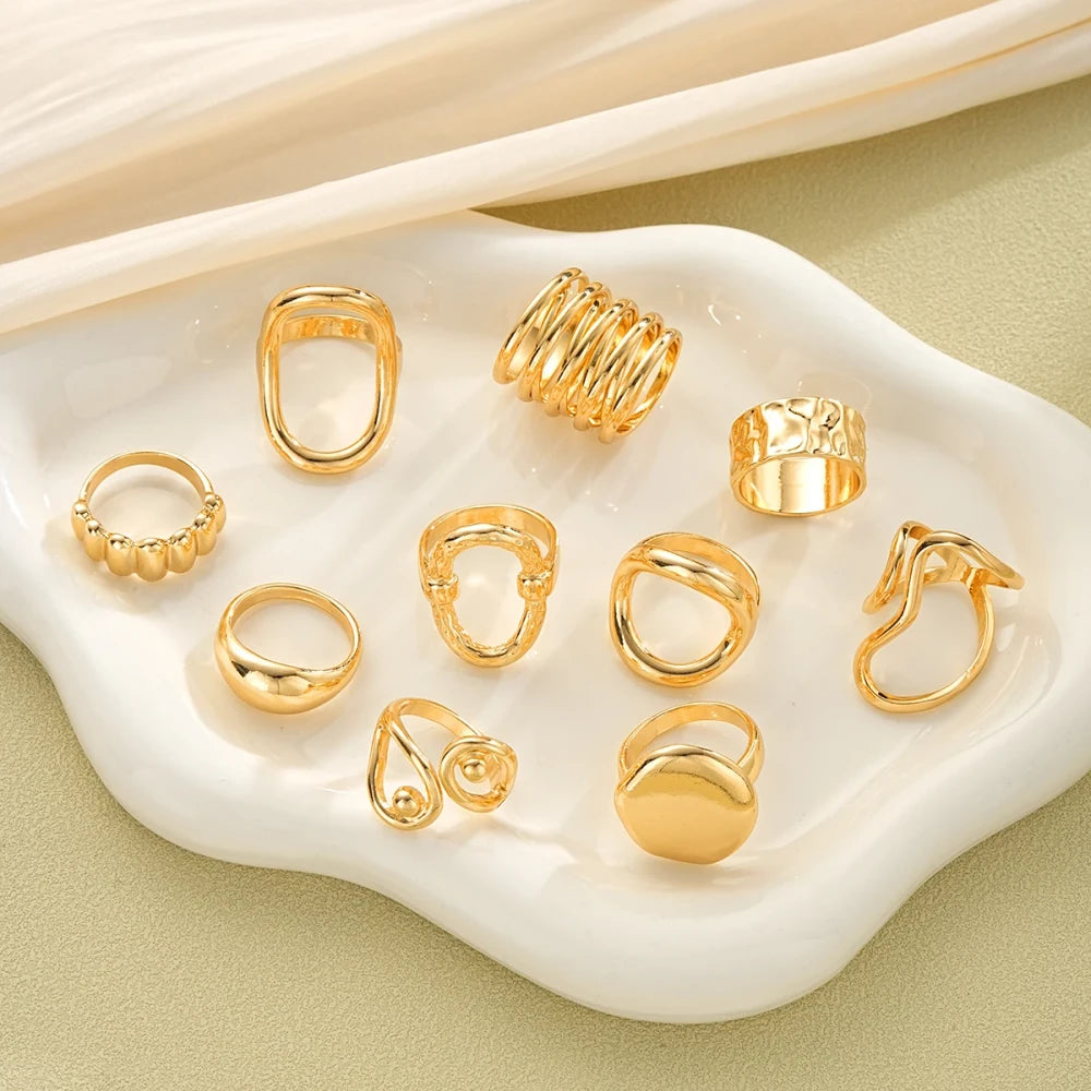 10Pcs/Set Irregular Smooth Rings
