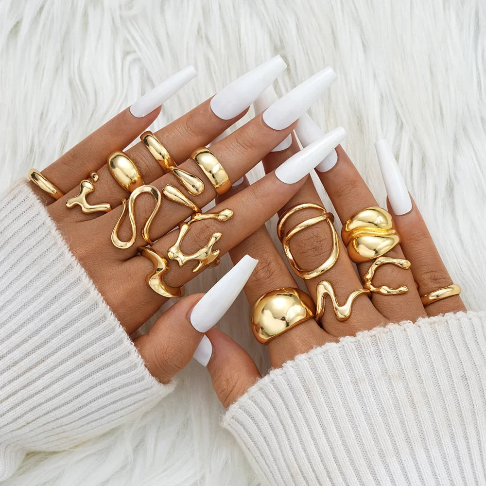10Pcs/Set Irregular Smooth Rings