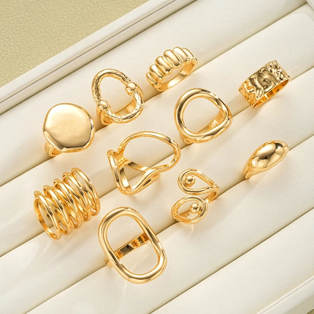 10Pcs/Set Irregular Smooth Rings