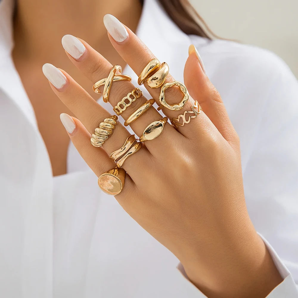 10Pcs/Set Irregular Smooth Rings