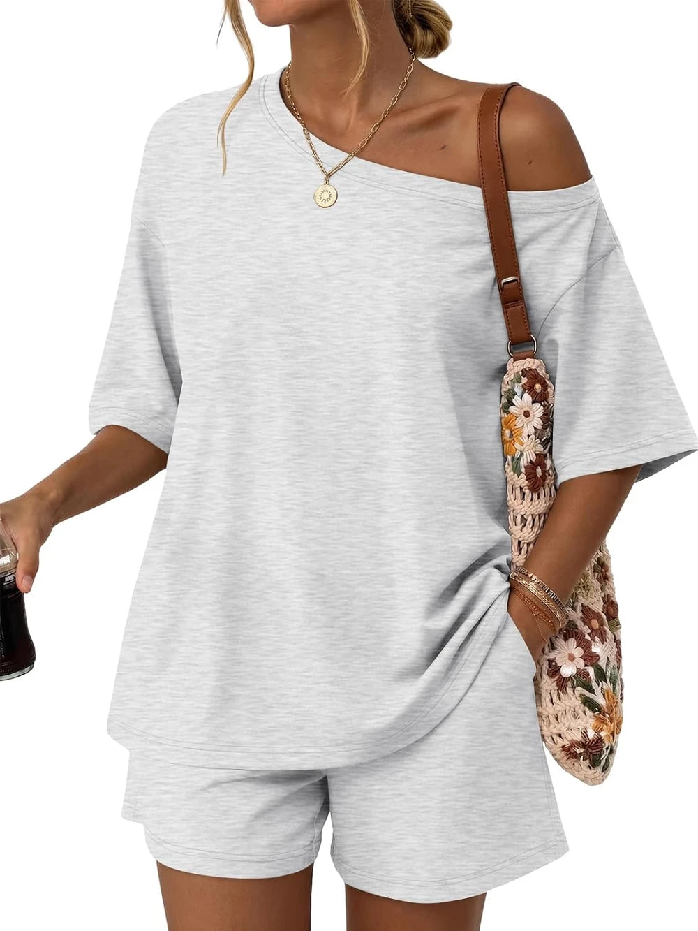Oversized Off-Shoulder Shorts Set